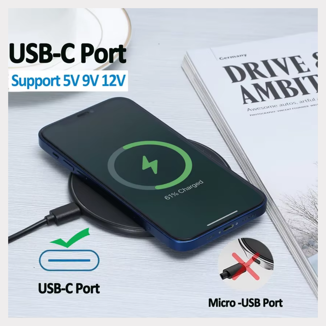 Fast Wireless Charger 15W – Slim Type-C Pad for iPhone & Samsung | Quick Charge QC 3.0