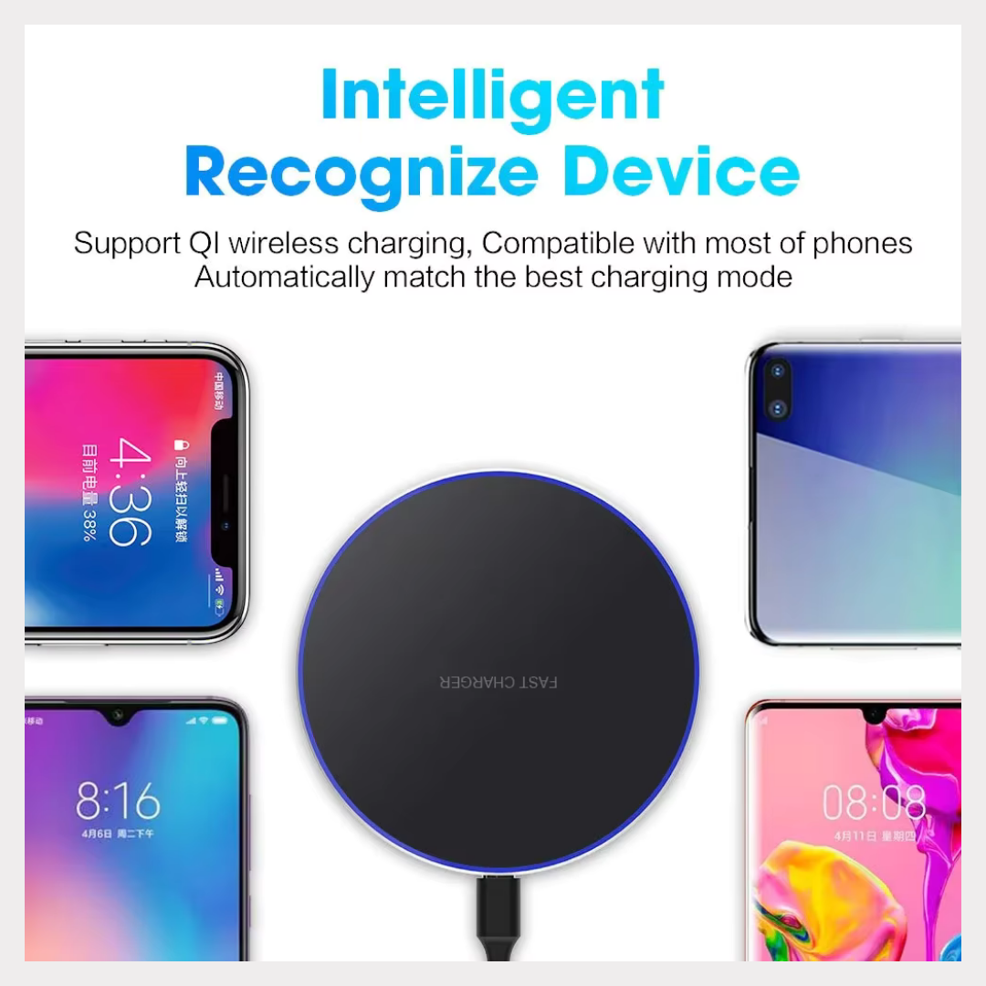 Fast Wireless Charger 15W – Slim Type-C Pad for iPhone & Samsung | Quick Charge QC 3.0