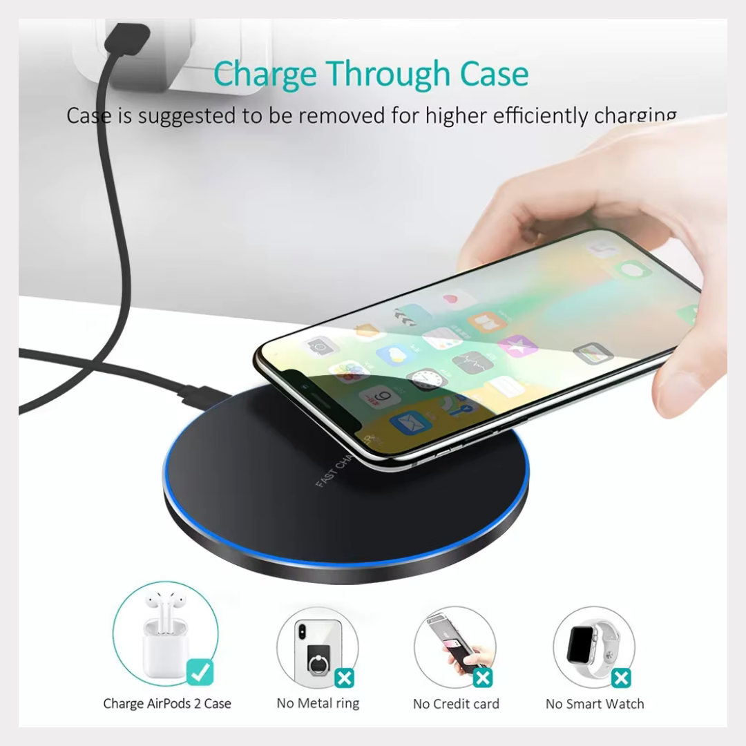 Fast Wireless Charger 15W – Slim Type-C Pad for iPhone & Samsung | Quick Charge QC 3.0