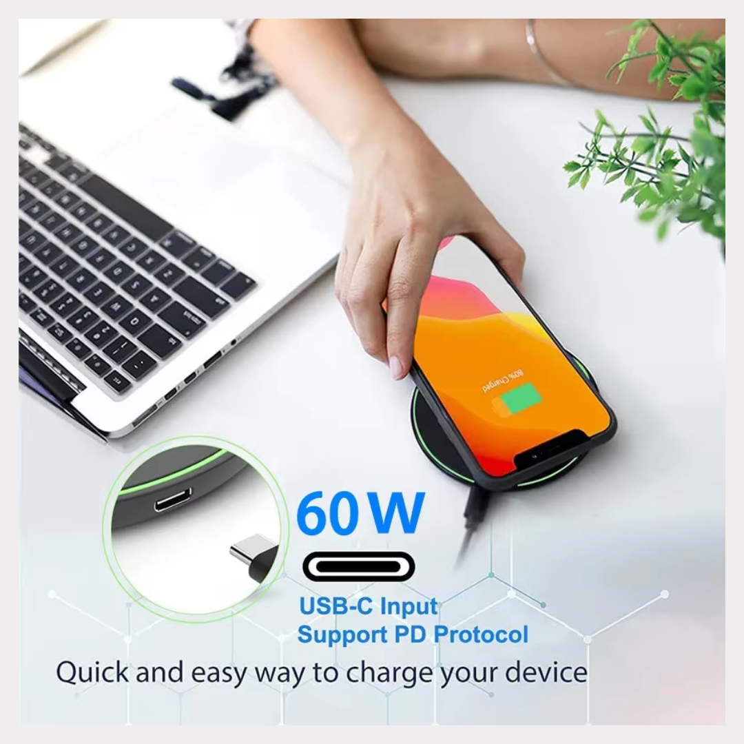 Fast Wireless Charger 15W – Slim Type-C Pad for iPhone & Samsung | Quick Charge QC 3.0