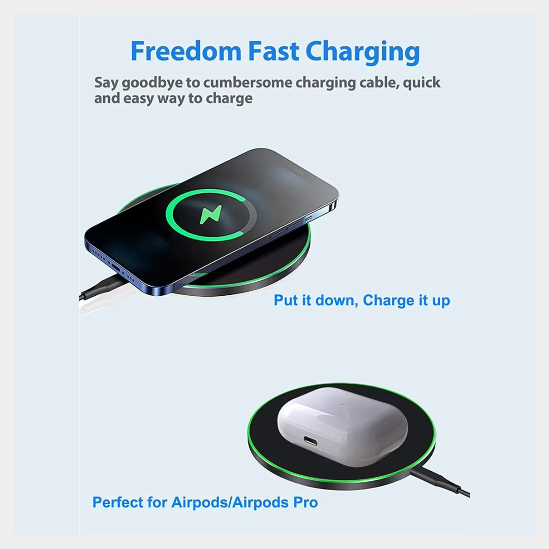 Fast Wireless Charger 15W – Slim Type-C Pad for iPhone & Samsung | Quick Charge QC 3.0