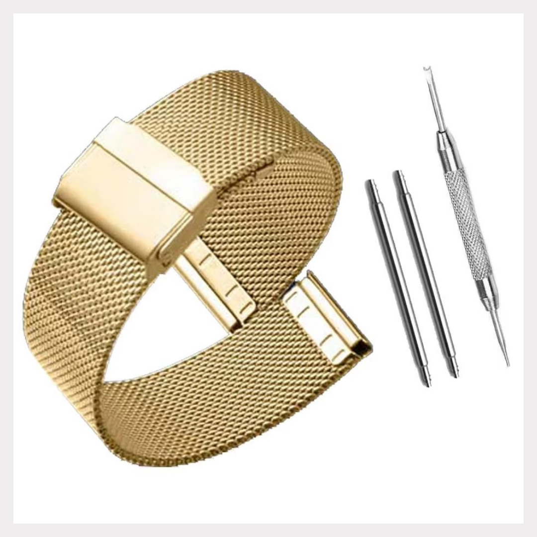 Universal Milanese Stainless Steel Watch Bands: Elegant 14mm-22mm Straps in Black, Rose, Gold, and Metal